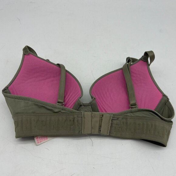 Victoria's Secret Pink Womens T-Shirt Push-Up Bra Size 32B Olive Green Underwire - Picture 3 of 6